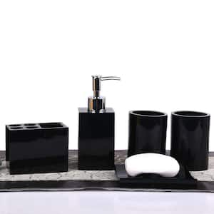 5-Piece Bathroom Accessory Set with Dispenser, Tumbler, Toothbrush Holder, Soap Dish in Black
