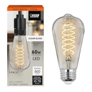 60-Watt Equivalent ST19 Dimmable Spiral Filament Clear Glass E26 Vintage Edison LED Light Bulb, Soft White