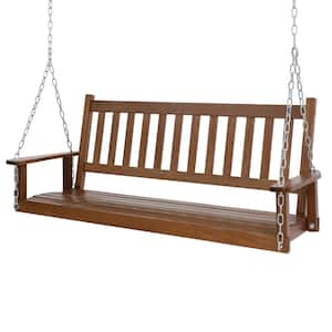 5 ft. Wood Patio Porch Swing Outdoor With Chains and Curved Bench, Brown