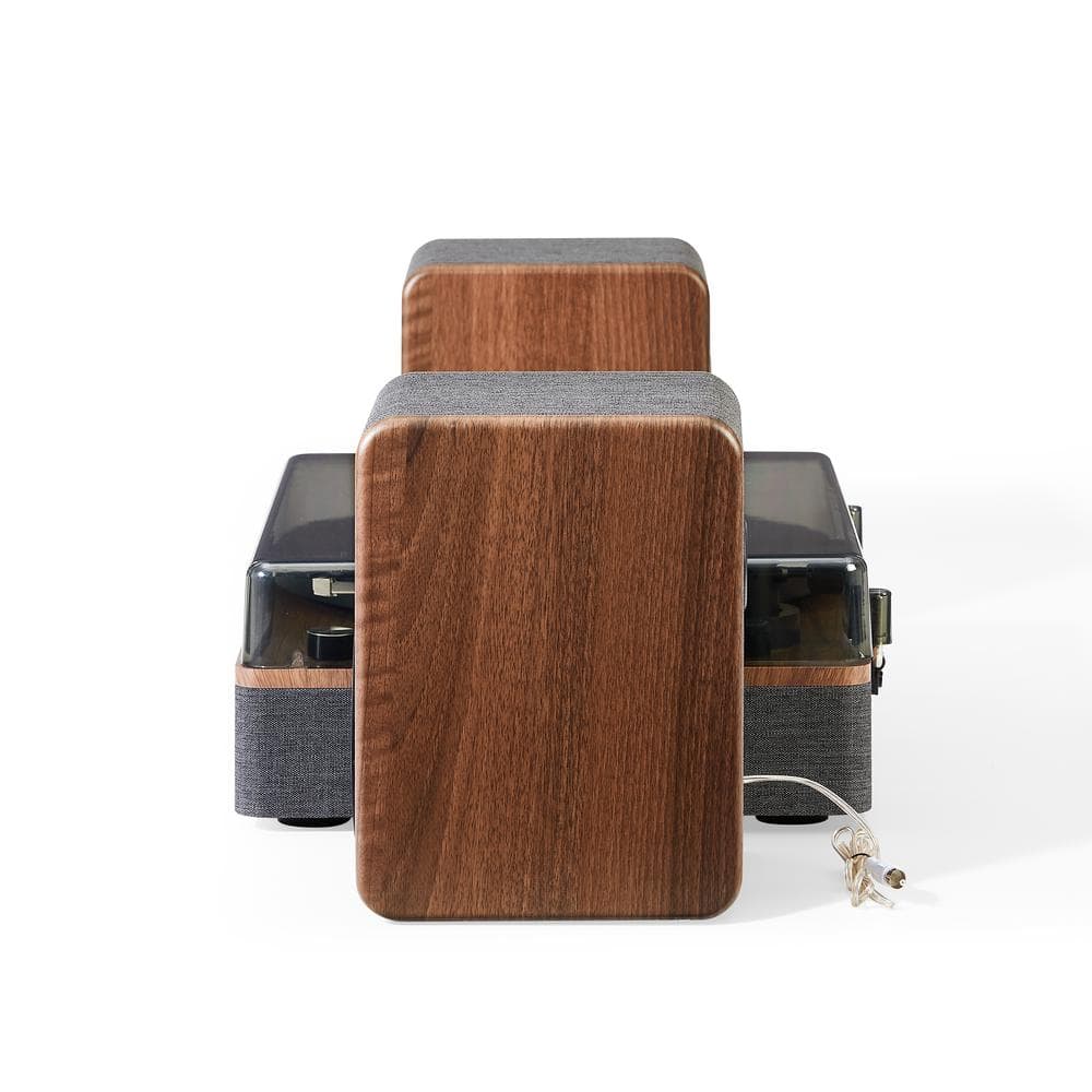 Charcoal and Brown Bluetooth Record Player with Speakers