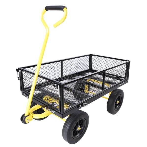3.53 cu. ft. Metal Garden Cart trucks in Black +Yellow Make it Easier to Transport Firewood