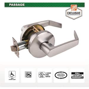 Universal Hardware Heavy Duty Commercial Cylindrical Passage (Bed/Bath) Lever ADA UL 3-Hr Fire ANSI Grade 2 Satin Chrome