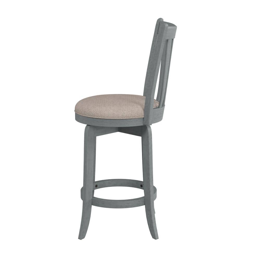37" Blue Wire Brush Swivel Wood Counter Stool