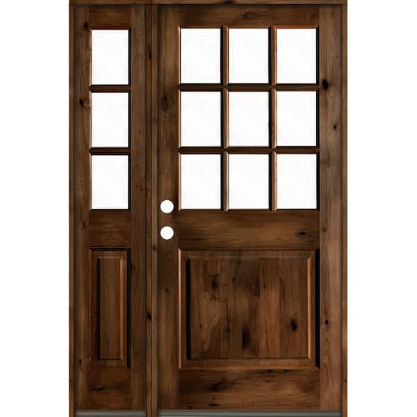 Krosswood Doors 50 in. x 80 in. Alder 2 Panel Right-Hand/Inswing Clear Glass Provincial Stain Wood Prehung Front Door w/Left Sidelite