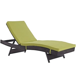 Convene Wicker Outdoor Patio Chaise Lounge in Espresso with Peridot Cushions