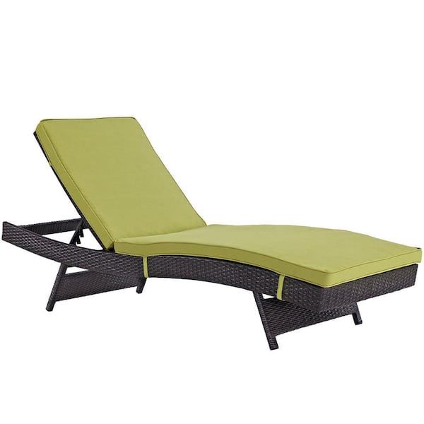 MODWAY Convene Wicker Outdoor Patio Chaise Lounge in Espresso with Peridot Cushions