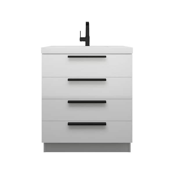 Carla 30 in. W x 20 in. D x 35 in. H Single Sink Freestanding Bath Vanity in Gloss White with White Acrylic Top