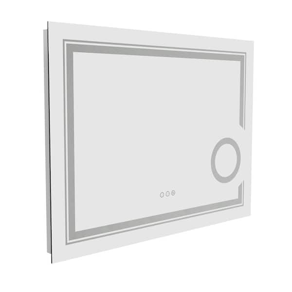 32 in. W x 24 in. H Large Rectangular Frameless Anti-Fog 3X Magnifying Backlit Led Wall Bathroom Vanity Mirror Makeup