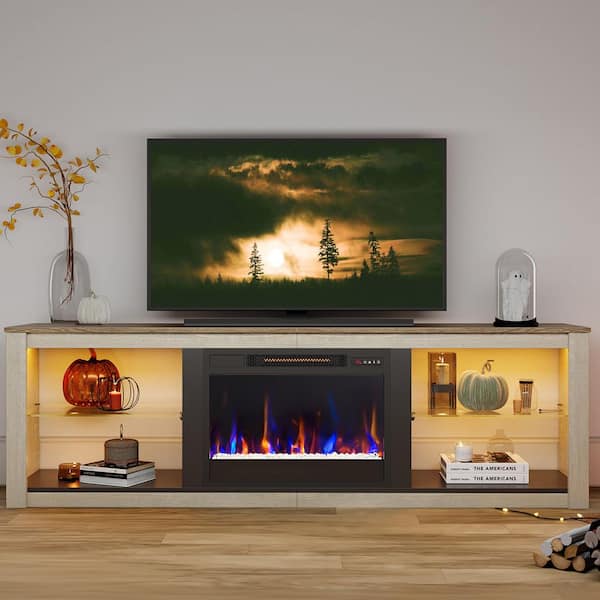 70.8 in. Light Grey TV Stand with Fireplace Fits TVs up to 75 in. LED Entertainment Center