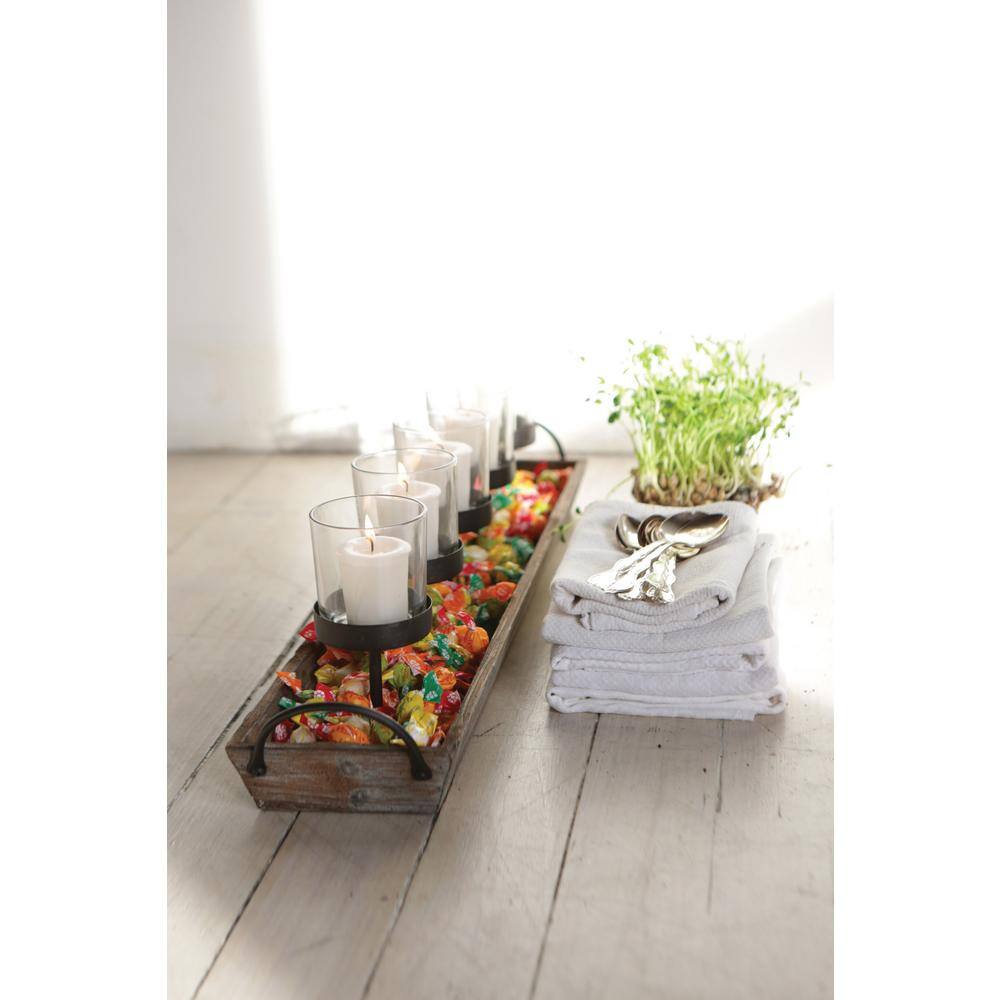 Rustic Wood and Metal Votive Candle Holder Tray
