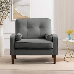 Rosa Grey Modern Velvet Accent Armchair with 2-Throw Pillows for Living Room