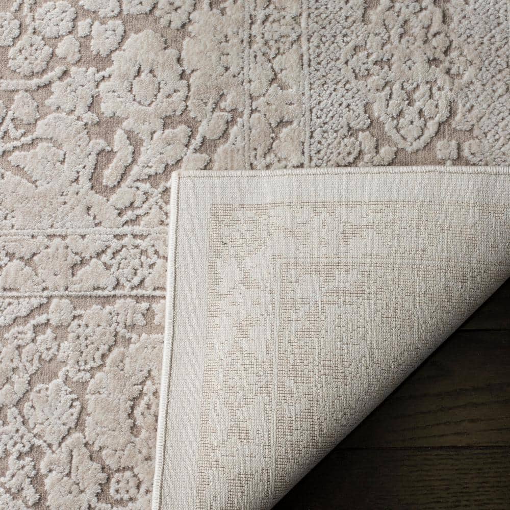 Beige Cream Cotton Synthetic 5'1" x 7'6" Area Rug