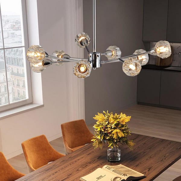 BeamBox 0.5 ft. Crystal Chandeliers,9 Lights Chrome Chandelier for