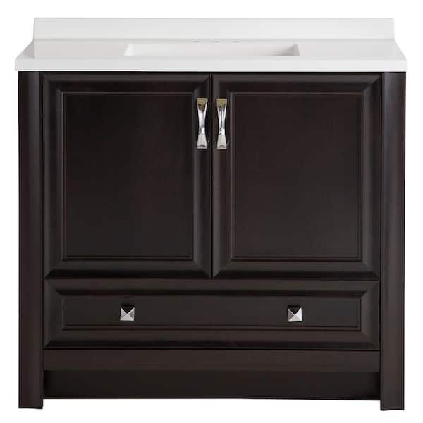 Glacier Bay Candlesby 37 in. W x 19 in. D Bathroom Vanity in Charcoal with Cultured Marble Vanity  Top in White
