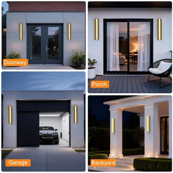Maxax 23.2 in. Gold Outdoor LED Wall Sconce Light Fixture 3CCT