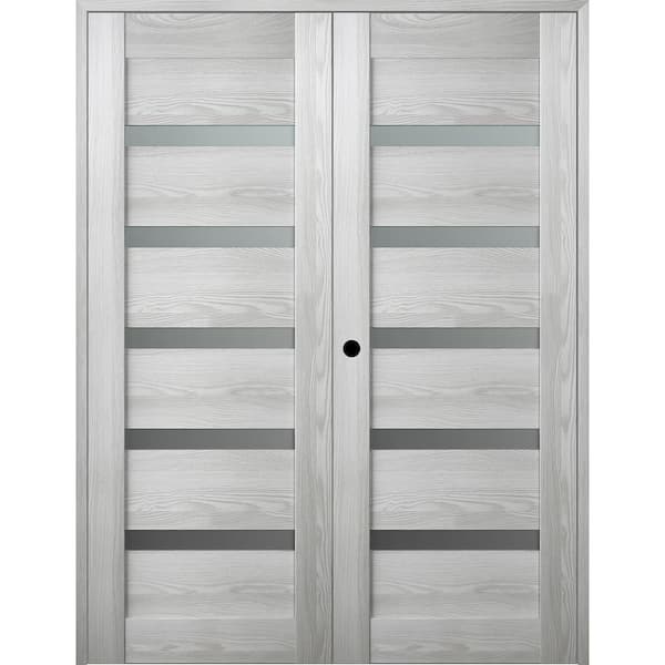 Vona 07-04 48 in. x 95.25 in. Right Hand 7-Lite Frosted Glass Ribeira Ash Wood Composite Double Prehung French Door
