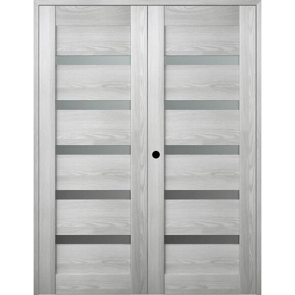 Vona 07-04 72 in. x 84 in. Right Hand Active 6-Lite Frosted Glass Ribeira Ash Wood Composite Double Prehung French Door