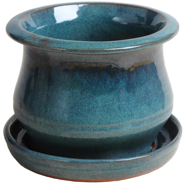 Trendspot 6.5 in. Blue Solid Bell Ceramic Planter