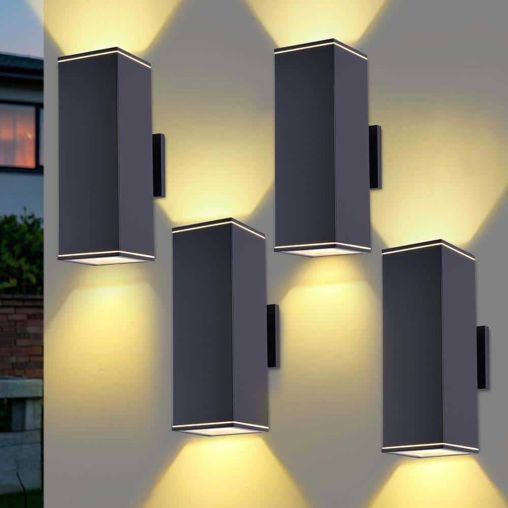 14 in. 2-Light Outdoor Wall Light Fixtures, Black Rectangular Up Down Waterproof Exterior Light, E26 Socket(4-Pack) price history on PriceWatchPro
