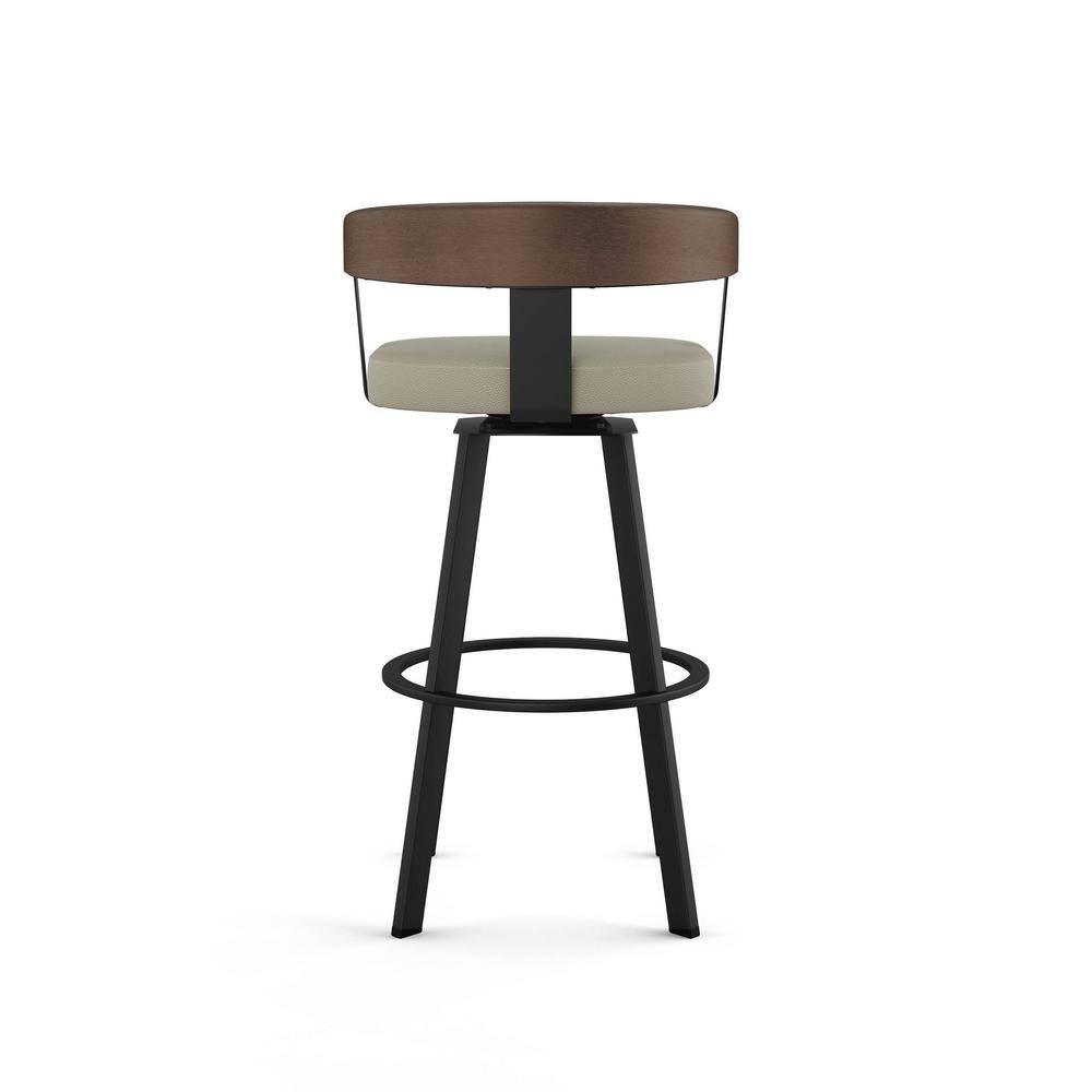 Lars 26" Gray Faux Leather Swivel Counter Stool with Wood Backrest