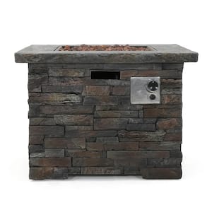 35 in. 40,000 BTU Square MGO Concrete Gas Outdoor Patio Fire Pit Table in Stone Gray