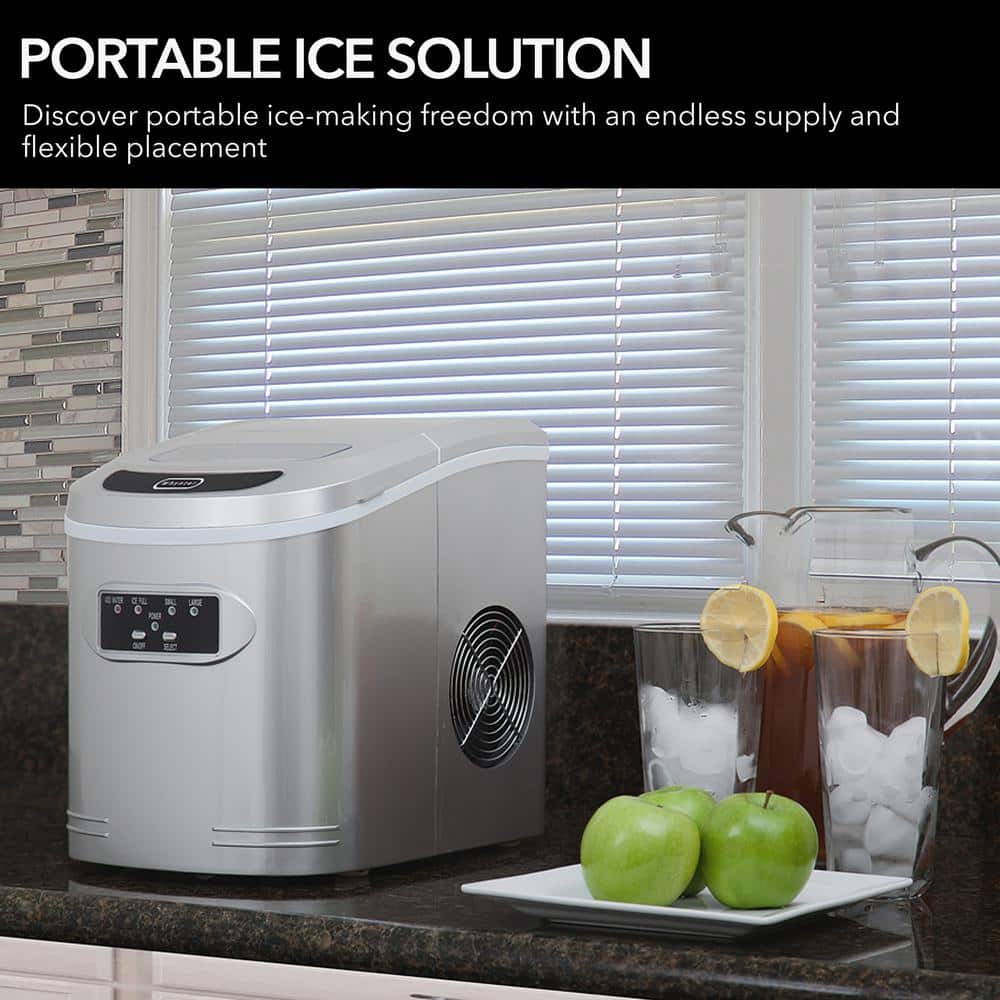 Compact Metallic Silver Freestanding Portable Ice Cube Maker