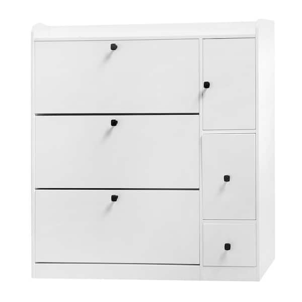Nestfair 47.2 in. H x 47 in. W x 9.4 in. D White Shoe Storage Cabinet with Drawers, Cabinet and Pull-Down Seat