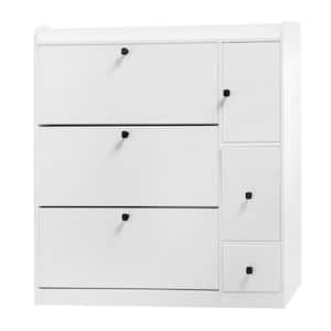 47.2 in. H x 47 in. W x 9.4 in. D White Shoe Storage Cabinet with Drawers, Cabinet and Pull-Down Seat