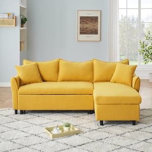 79.9 in. Yellow Comfort Fabric Full Size Adjustable L-Shaped Sofa Bed