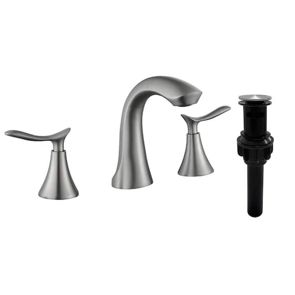 AIMADI 8 in. Widespread Double Handle Bathroom Faucet with Pop-Up Drain 3-Hole Brass Bathroom Sink Faucets in Brushed Nickel