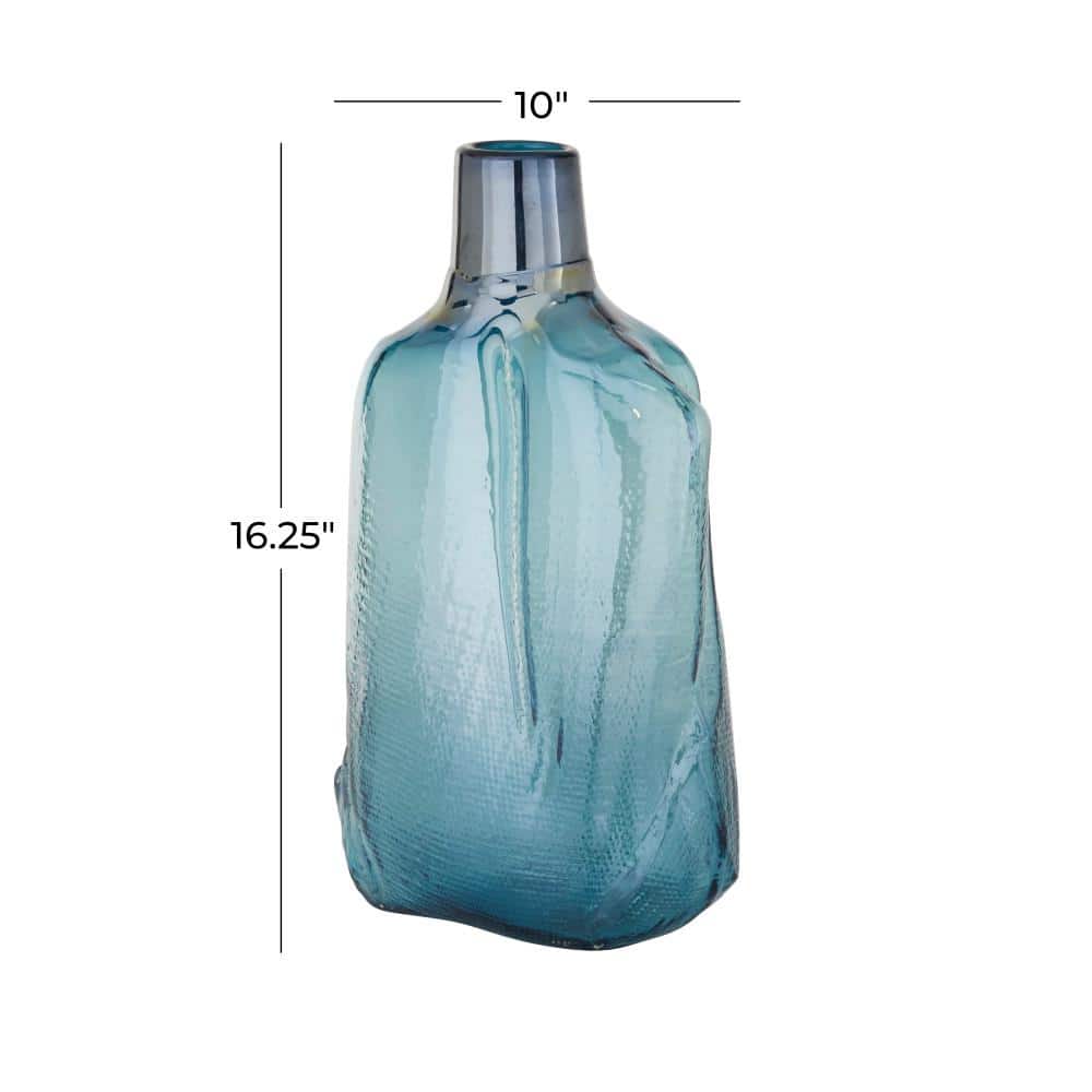 16" Blue Blown Glass Decorative Vase