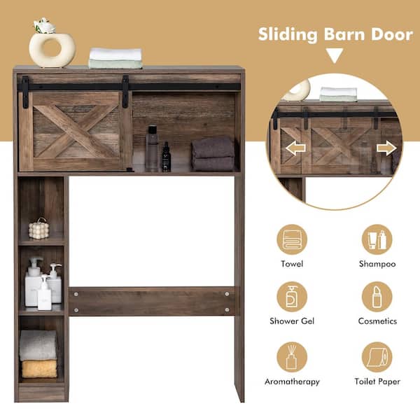 Wooden Bathroom Storage Cabinet with Sliding Barn Door and 3-level
