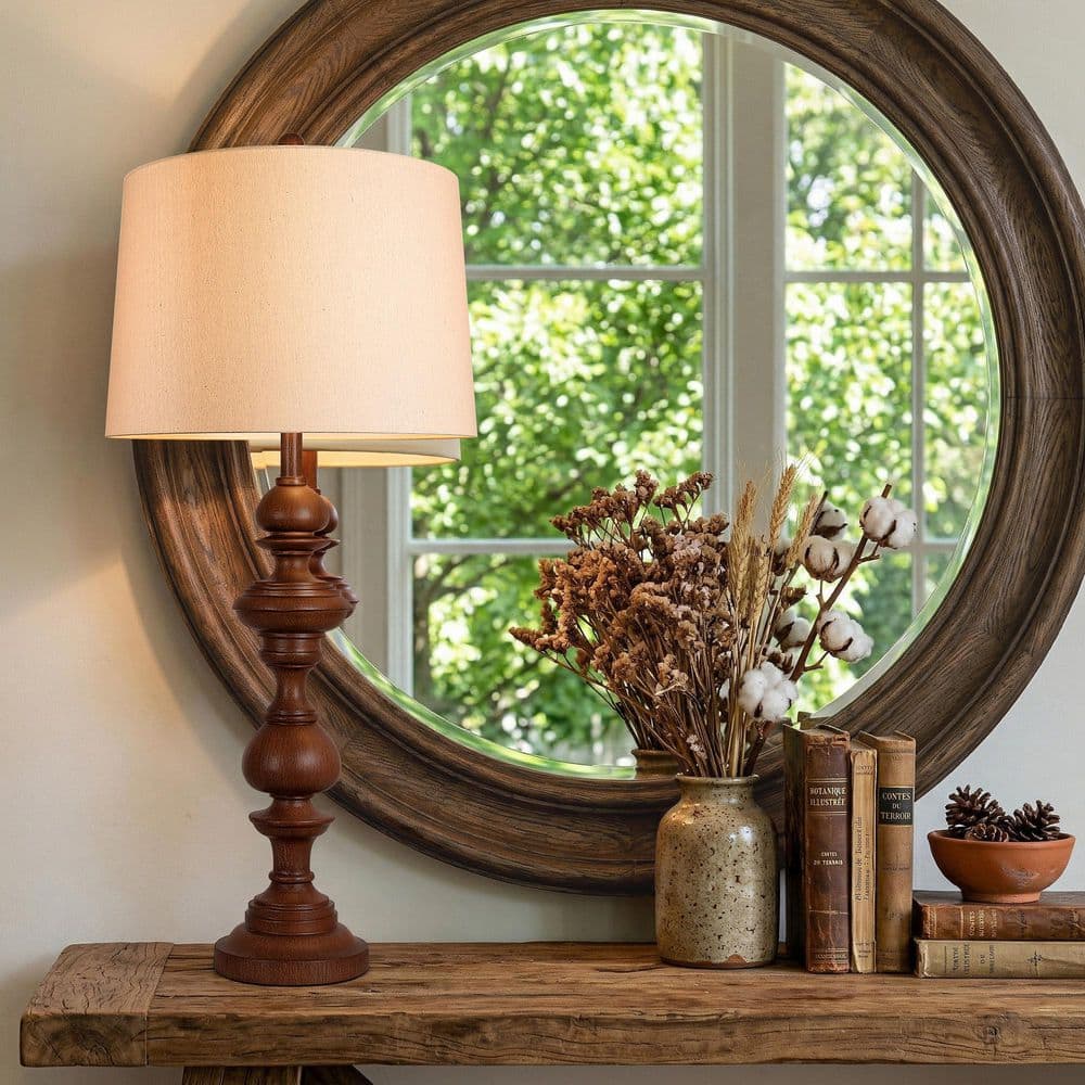 36 in. Vintage Brown Table Lamp w/ Cream Shade, Farmhouse Bedside Light for Living Room, Bedroom, Office (Bulb Included) price history on PriceWatchPro