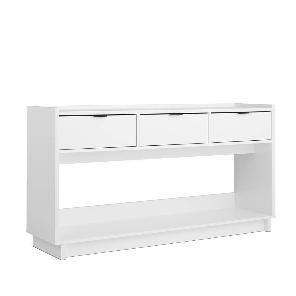Simply Modern 60.25" White Rectangle Engineered Wood Top Entryway Console Table with 3 Drawers