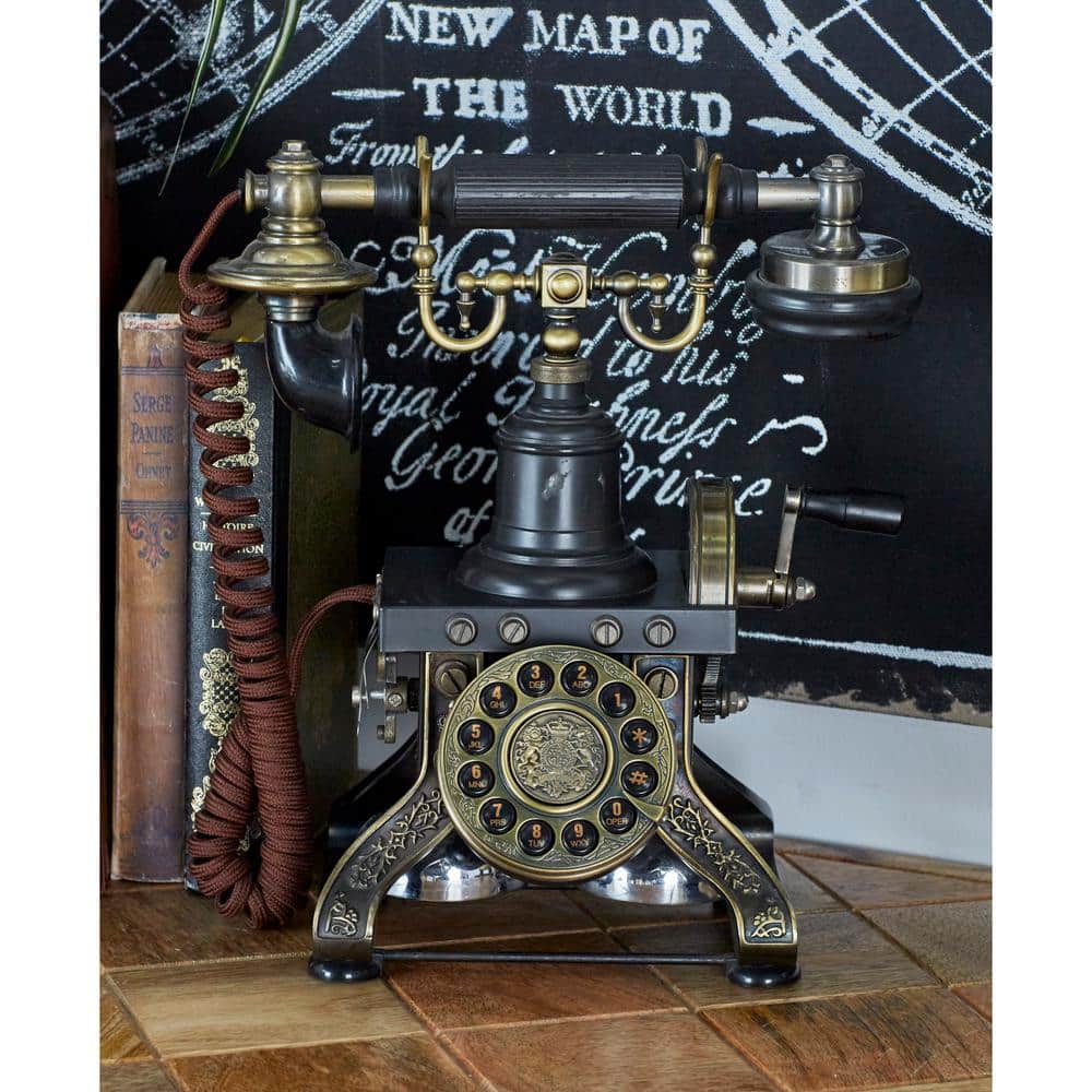 Litton Lane 12 in. Functioning Vintage Style Black Brass Metal