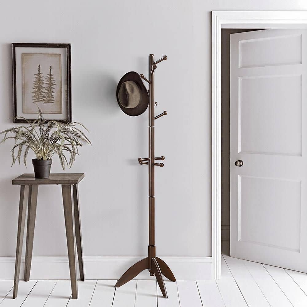 Lazzara Synergy 70 in. Solid Wood Coat Rack in Dark Brown Finish ...