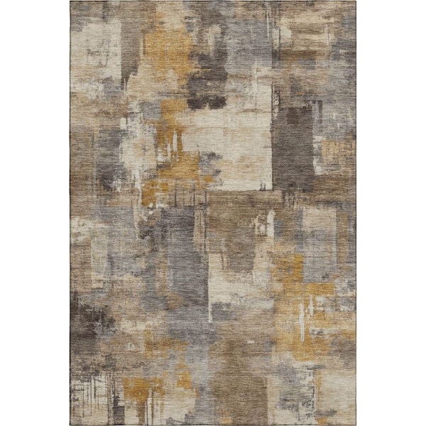 Mayfield Premium Machine Washable Abstract AMF2069 Brown 3 ft. x 5 ft. Area Rug