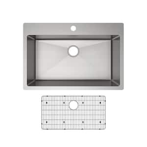 Crosstown 33 in. Undermount Single Bowl 18-Gauge Polished Satin Stainless Steel Kitchen Sink Kit w/ Accessories