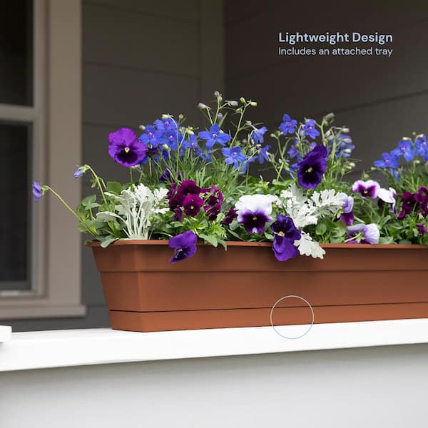 Dura Cotta 18 in. Terra Cotta Plastic Window Box Planter with Tray