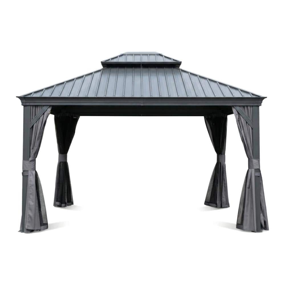 13 ft. x 15 ft. Gray Metal Outdoor Gazebo with Double Roof, Curtain and Netting for Patio Deck Backyard price history on PriceWatchPro