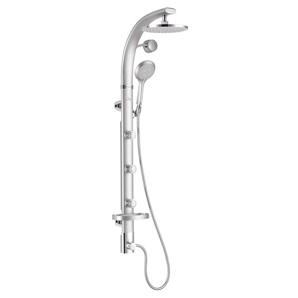 Silver Multi-Function Shower System with Rain Showerhead and Body Jets