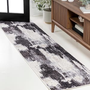 Zoe Charcoal/Cream 2 ft. x 8 ft. Contemporary Bohemian Abstract Marble Runner Rug