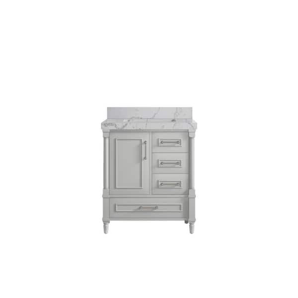 Willow Collections Hudson 30 in. W x 22 in. D x 36 in. H Single Sink Bath Vanity Center in Coventry Gray with 2 in. Venatino Quartz Top