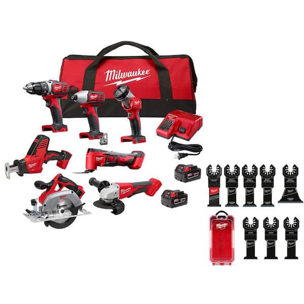 M18 18-Volt Lith-Ion Cordless Combo Kit 7-Tool w/ 2-Batteries, Charger, Tool Bag, & Multi-Tool Blade Set