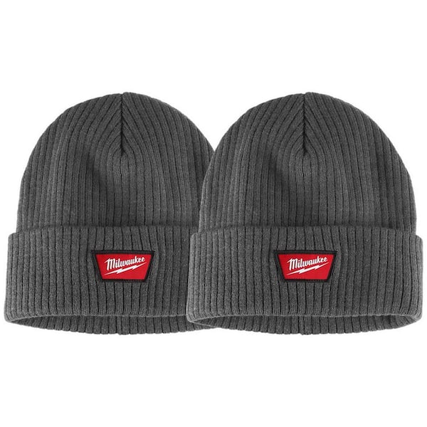 Men's Gray Rib-Knit Cuffed Beanie Cap (2-Pack)