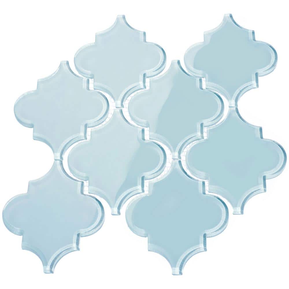 Morning Sky Blue Polished Glass Arabesque Mosaic Tile Sheet