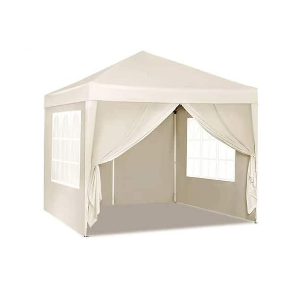10 ft. x 10 ft. Outdoor Folding Portable Tent with 4-Removable Side Walls for Party, Beach Camping, Wedding, Beige