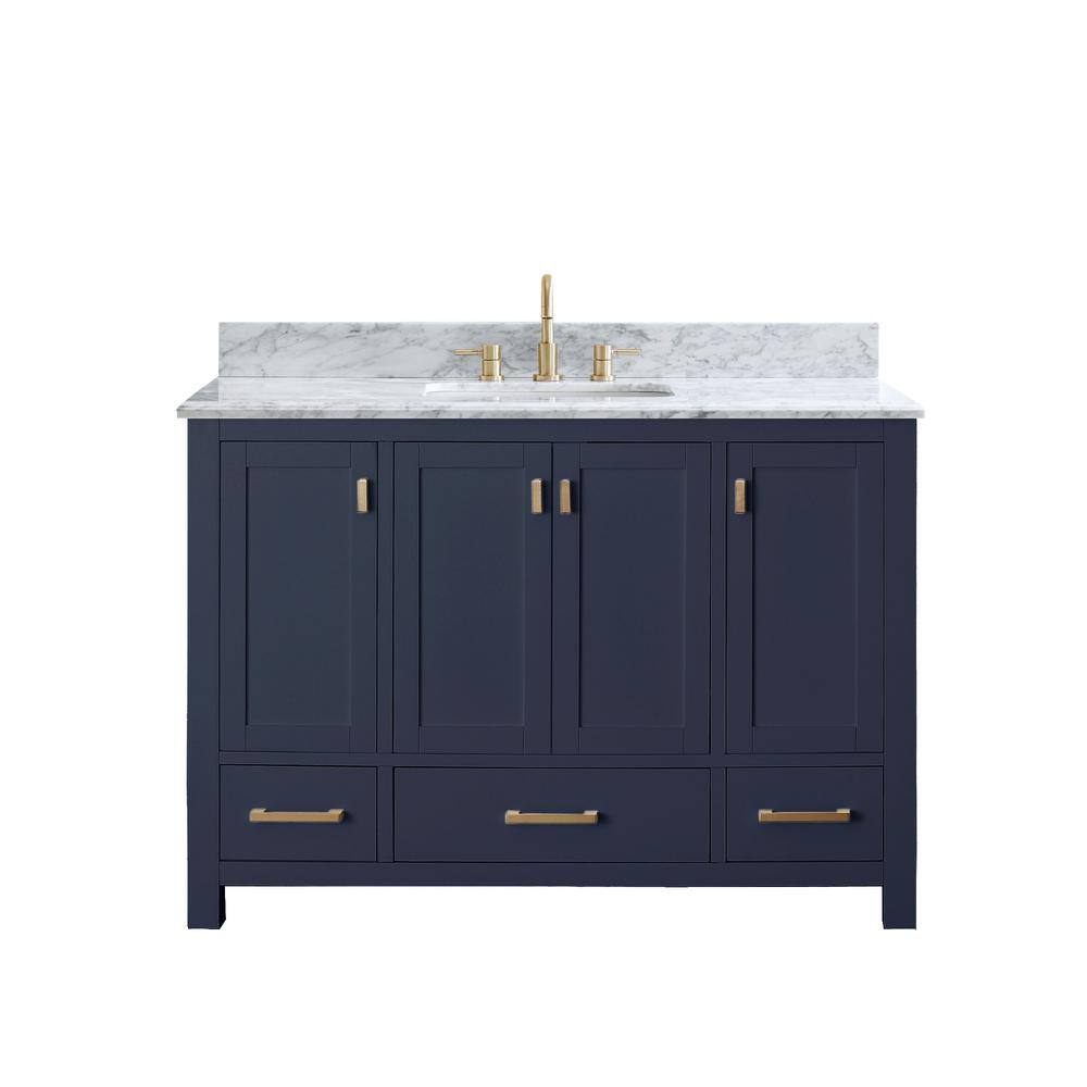 Navy Blue Solid Wood 48" Single Bathroom Vanity with Marble Top