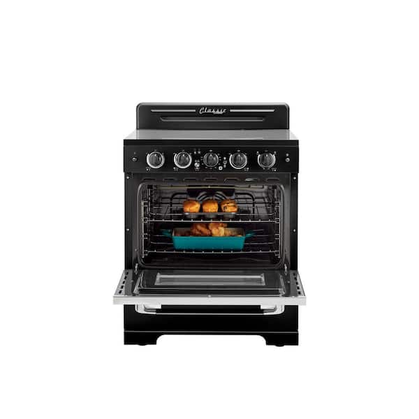 Classic Retro 30" 5 Burner Element Freestanding Electric Range with Convection Oven in. Midnight Black