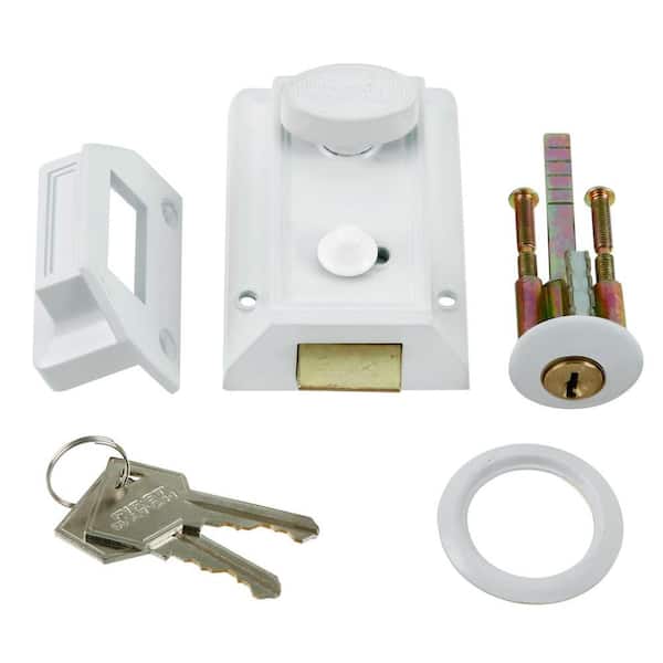 First Watch Security White Door Night Latch and Locking Cylinder